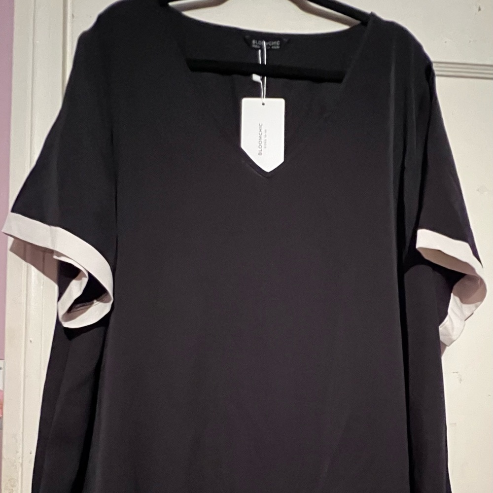 3x Bloomchic Black white SHEER shark bite blouse Gorgeous Top NWOT